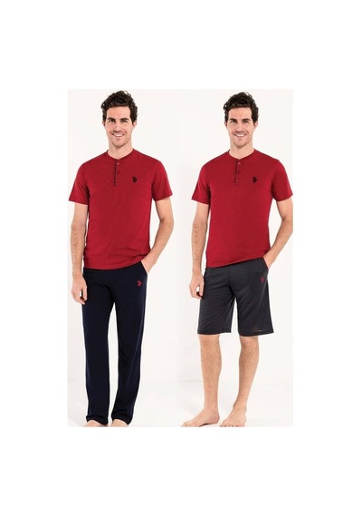 U.S. Polo Assn. U.s. Polo Assn Erkek 3lü Pijama Takımı Bordo 001