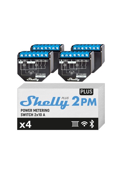 Shelly Plus 2pm Wi-fi Ve Bluetooth 2 Kanallı Akıllı Röle Şalteri Güç Tüketimi Ölçümlü Panjur Şalteri Ev Otomasyonu Google Home Alexa Aksesuarı İos Android Uygulaması 4'lü Paket