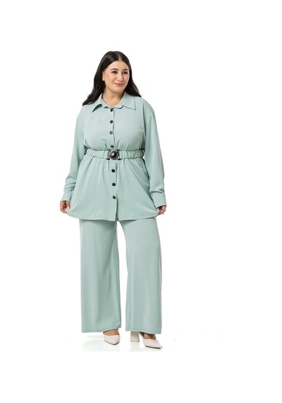 Disentis Büyük Beden Beli Kemerli Gömlek Pantolon Mint Yeşili İkili Takım-mint Mint Yeşili