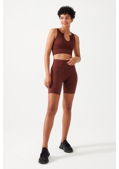 Los Ojos Kadın Kahverengi Askılı Fitilli Crop Top Büstiyer Scoop Kahverengi