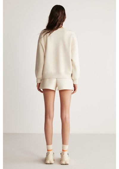 Grımelange Jennıfer Kadın Organik Pamuklu Nakışlı Yuvarlak Yakalı Oversize Vanilya Sweatshirt Vanilya