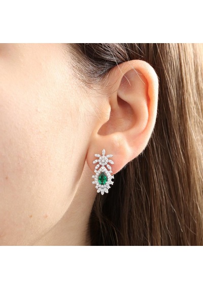 Effective Diamond Bereket Damlası Sentetik Zümrüt Gümüş Küpe