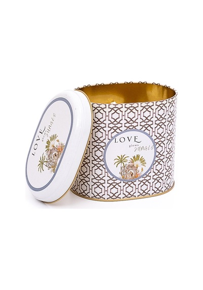 Forrest Grey Love Desenli Oval Metal Saklama Kabı 14 x 12 x 13 CM 1.4 L Çok Renkli
