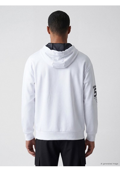 Lcw Eco Beyaz Baskılı Erkek Hoodie