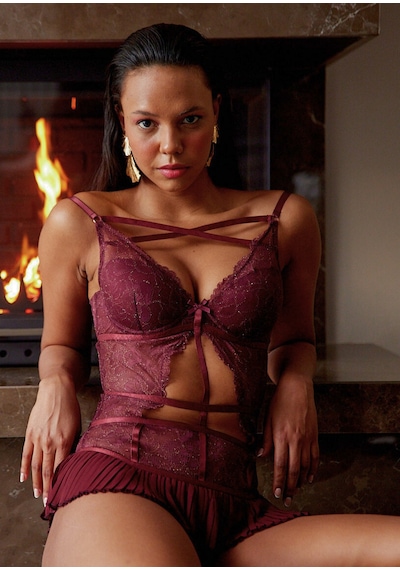 Amarelle Roma Bordo Balenli Dantel Detaylı Babydoll