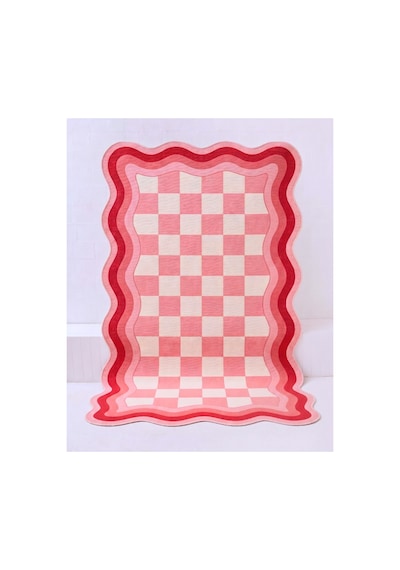Sdt Retro Damalı Ve Dalgalı Pembe - Krem Dokuma Taban Dekoratif Halı Sdt690 Çok Renkli