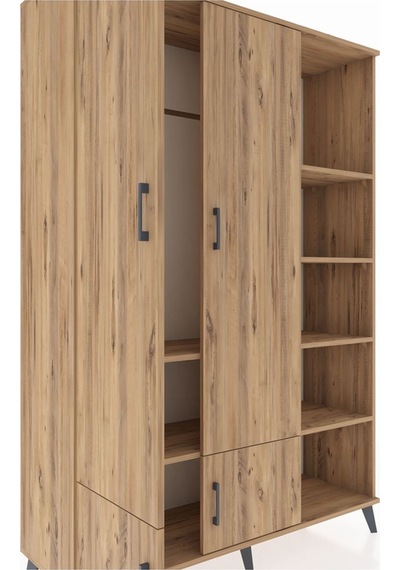 Hyperion Dolap 6 Raflı 4 Kapaklı Tek Askılı 132x44x195 Çam-çam/çam Atlas Çam/atlas Çam