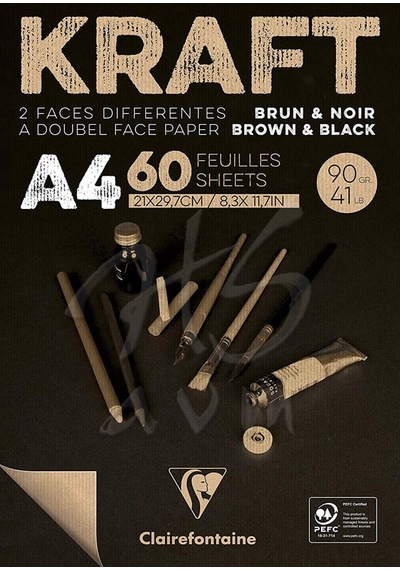 Clairefontaine Kraft Kahverengi ve Siyah Çizim Blok 90G 60 Yp A4