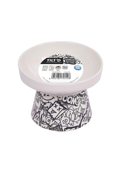 M-pets Urban Style Seramik Kedi Mama Ve Su Kabı Siyah Beyaz 350 Ml 15x14,5x11,5 Cm 244-51021.02