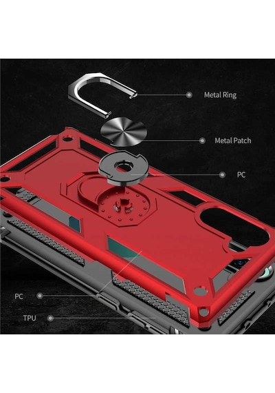 Samsung Galaxy Uyumlu Note 10 Kılıf Sert Silikon Yüzüklü Stand Özellikli Kapak