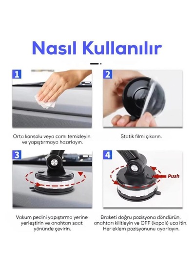 360 3 Eklemli Vakumlu Oto Telefon Tutucu Araç İçi Telefon Standı Döner Telefon Sabitleyici Aparat 1