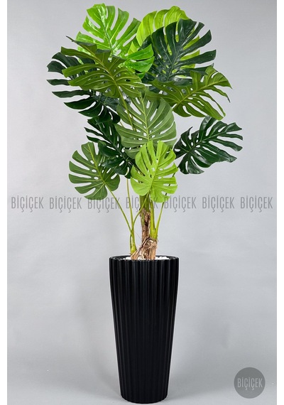 Yapay Monstera Ağacı Deve Tabani 200 Cm Si Yah Li Lyum Saksıda Siyah