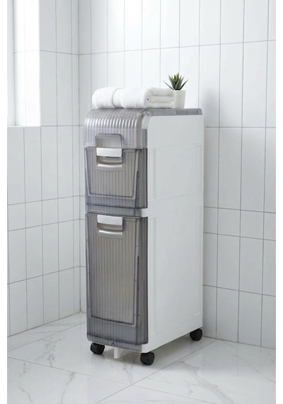 Makri Home Tekerlekli 2 Çekmeceli Dekoratif Dolap Beyaz, 21 Cm 36 Cm 74 Cm Beyaz