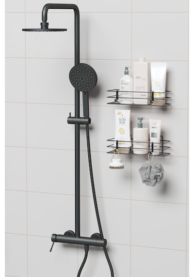 Yapışkanlı 2 Li Set Banyo Rafı Duş Şampuanlık Duvar Düzenleyici Organizer Siyah