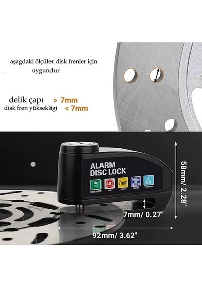 Alarmlı Disk Kilidi Motorsiklet Bisiklet Alarm 110 Desibel Ses