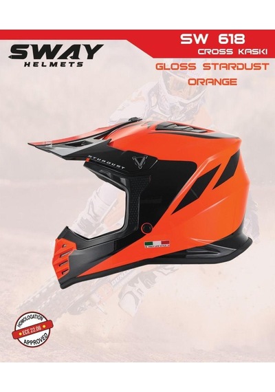 Sway Stardust Full Face Tam Korumalı Kask 53-54cm Turuncu - Siyah