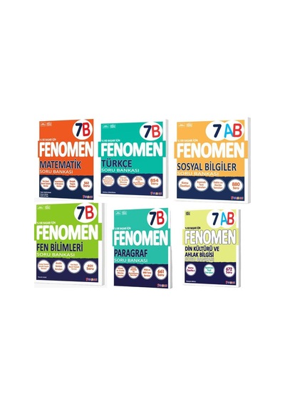 Fenomen 7. Sınıf B Mat+türkçe+fen+paragraf+sosyal+din Kültürü Soru Bankası 6 Kitap