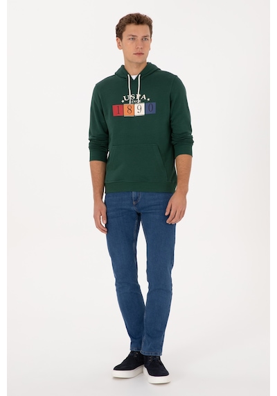 U.S. Polo Assn. Erkek Regular Fit Kapüşonlu Koyu Yeşil Sweatshirt 50316364-VR079