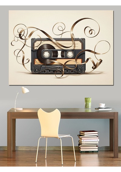 Kaset Çalar Vintage Müzik Dekoratif Kanvas - Mdf Ahşap Tablo