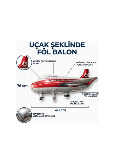 Türk Hava Yolları Uçak Folyo Balon 76x48 Cm Uçak Temalı Doğum Günü Parti Süsü Balonu Çok Renkli
