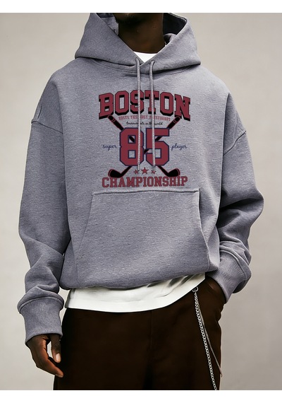 Startmore Startmoreboston 85 Oyuncular Şampiyonası Desen Erkekler Kapüşonlular Polar Gevşek Kazak Tüm Maç Trendy Gri