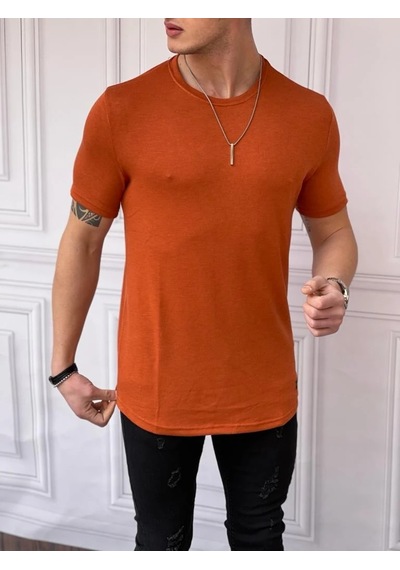 Modefendi Slim Fit Pamuk Triko Kumaş Tshırt Kiremit