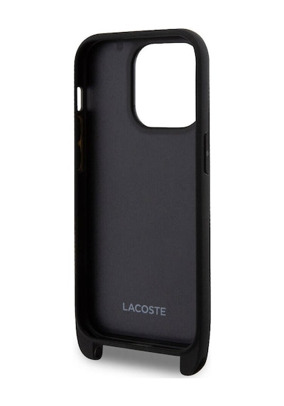 Apple Uyumlu iPhone 14 Pro Max Kılıf LacosteLisanslı Pu Pike Desen Askılı İkonik Timsah Logolu Siyah