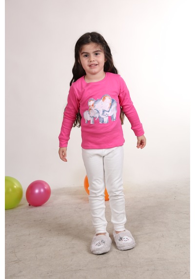 Teenyweenykids Fil Baskı Pijama Takımı Koyu Pembe Koyupembe