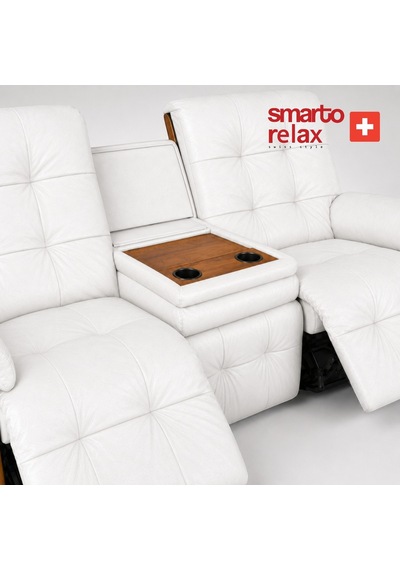 Smarto Relax Berlin 3 Lü Orta Konsollu Bardaklıklı Yatar Ayak Uzatmalı Ergonomik Deri Sinema Tv Koltuğu Beyaz