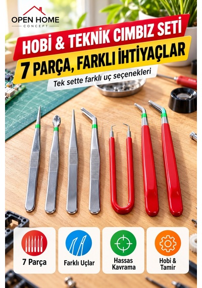 7 Parça Hobi Ve Teknik Cımbız Seti Farklı Uçlu Maket Elektronik Tamir Küçük Parça Tutma Kavrama Seti