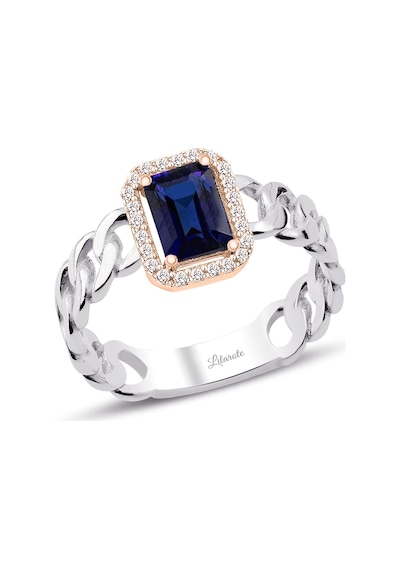 Halkalı Safir Baget Yüzük Rose Beyaz Altın Italyan Tasarım