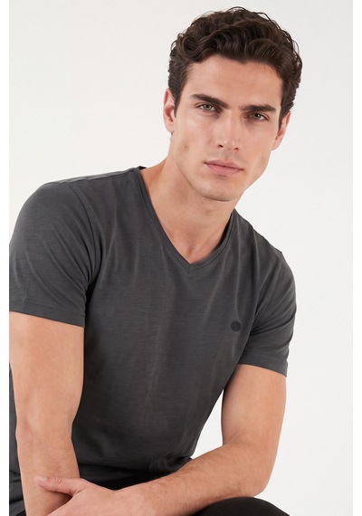 Buratti Pamuklu Regular Fit V Yaka T Shirt Erkek T Shirt 5902719 Antrasit