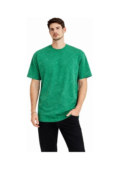 Veraura Lifestyle Erkek Asit Yıkama Bisiklet Yaka Kısa Kollu Oversize T-shirt Tişört - Yeşil