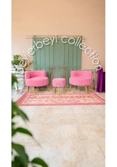 Köşe Takım,çay Seti Ikili Koltuk Pembe Berjer Ve Puf Takımı Salon, Balkon, Ofis 3 Lü Takım Pembe