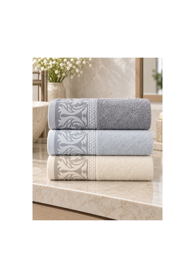 Sarmaşık Desenli Havlu 50x90 Cm 3 Lü Set %100 Pamuk - Arctic Pearl Çok Renkli