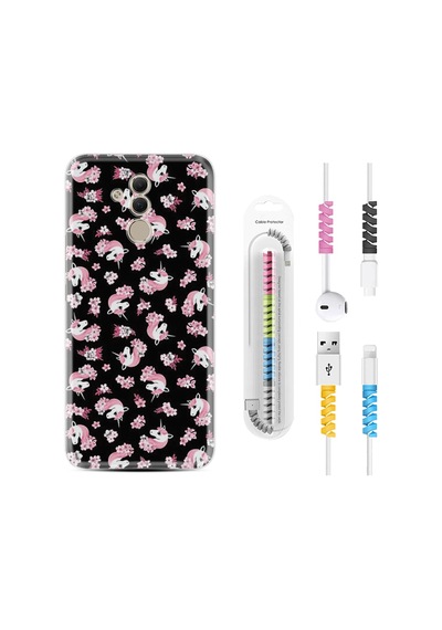 Huawei Mate 20 Lite Kılıf Kablo Koruyuculu Unicorn Flowers 1406