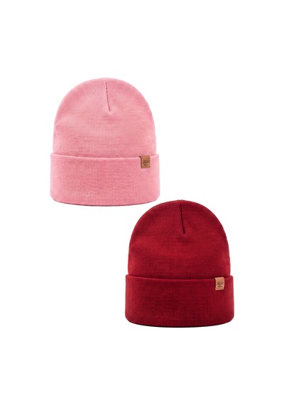 Sayzen Your Shine Unisex Basic Katlamalı 2'li Bere Set Pembe-bordo