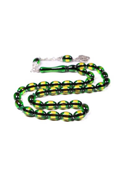 Yeşil Sürmeli Toz Kehribar Tesbih 12x8 Mm
