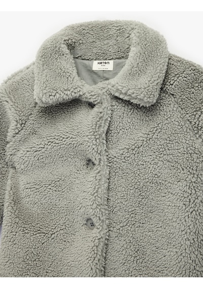 Koton Düğme Detaylı Uzun Kollu Polo Yaka Polar Ceket Gri 6wkg20060aw