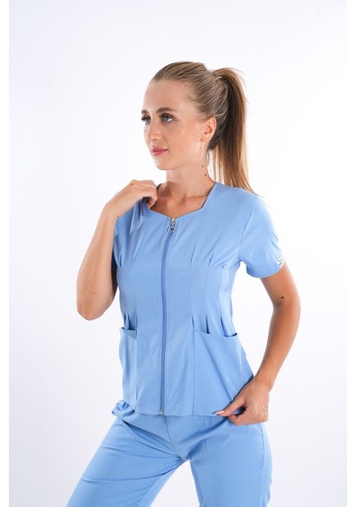 Bebe Mavi Lily Model Fermuarlı Soft Likra Doktor Hemşire Üniforma 001