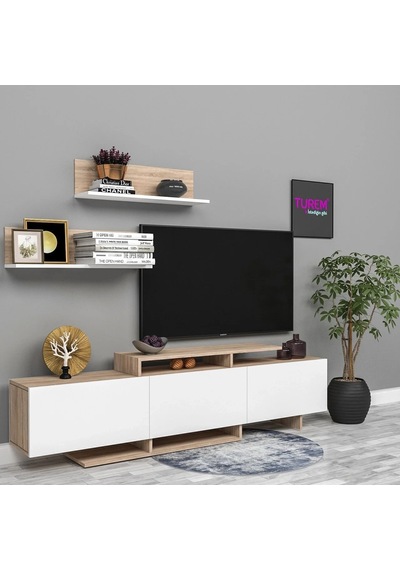 Kar Beyaz Üst Raflı Tv Ünitesi Suntalam Gri