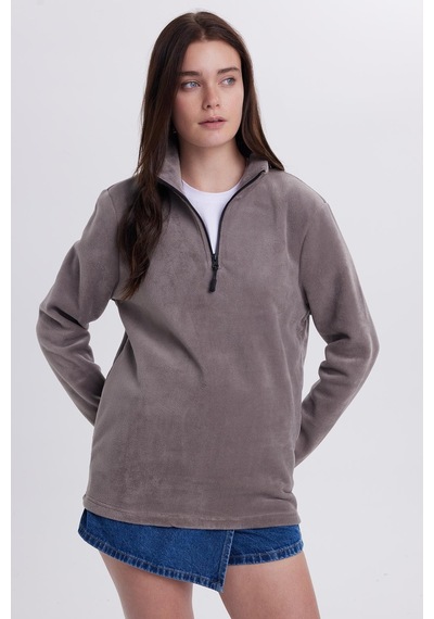Tudors Kadın Standart Fit Anti-pilling Tüylenme Yapmayan Soğuk Geçirmez Açık Gri Bato Yaka Polar Sweatshirt-41781 Açık Gri