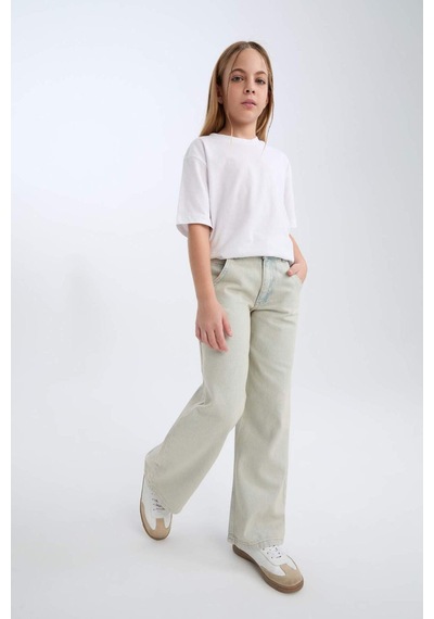 Defacto Wide Leg Geniş Paça Jean Pantolon Kız Çocuk D9128A825SP Mavi