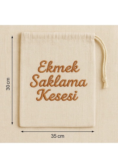 Ekmek Saklama Kesesi Müslin Nakışlı Ekru