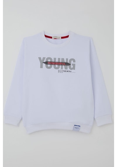 Breeze Erkek Çocuk Sweatshirt Yazı Baskılı 8-14 Yaş, Beyaz Beyaz