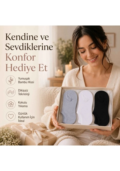 Genel Kadın Bambu 6 Lı Dikişsiz Babet Çorap Siyah Beyaz Gri Görünmez Sneaker Çor Çok Renkli 6'lı / 36-40