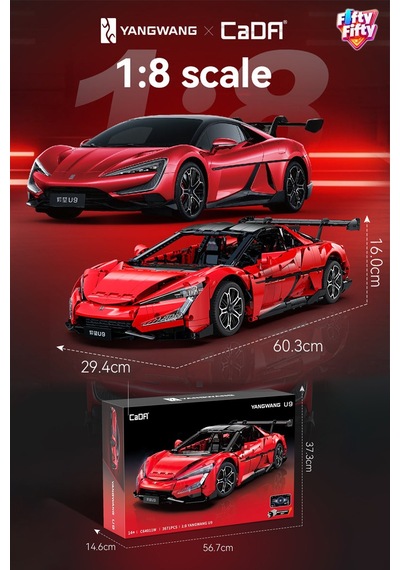 Cada 1:8 Yangwang U9 Supercar 3671 Parça Araba Yapım Seti Mobil Uygulama Destekli Kontrol C64011w