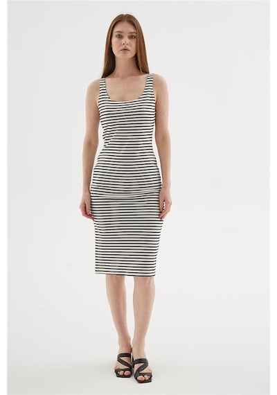 Fashion Friends Kare Yaka Kadın Midi Elbise 25y0299k1 Ekru