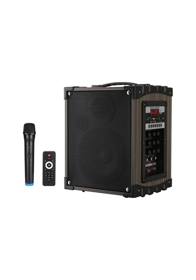 Trol Lt-908 Ahşap Kumandalı Profesyonel Şarjlı Telsiz Mikrofonlu Amfili Hoparlör Sistemi 16,5 Cm