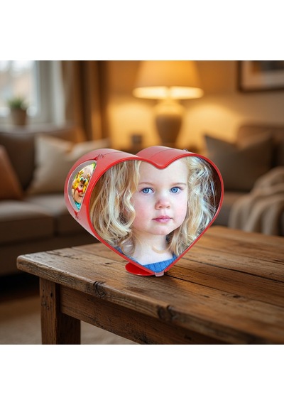 Kalpli Dönen Fotoğraf Çerçevesi 4 Resimli Çocuklara Doğum Günü Hediyesi 12x14 Cm Kırmızı